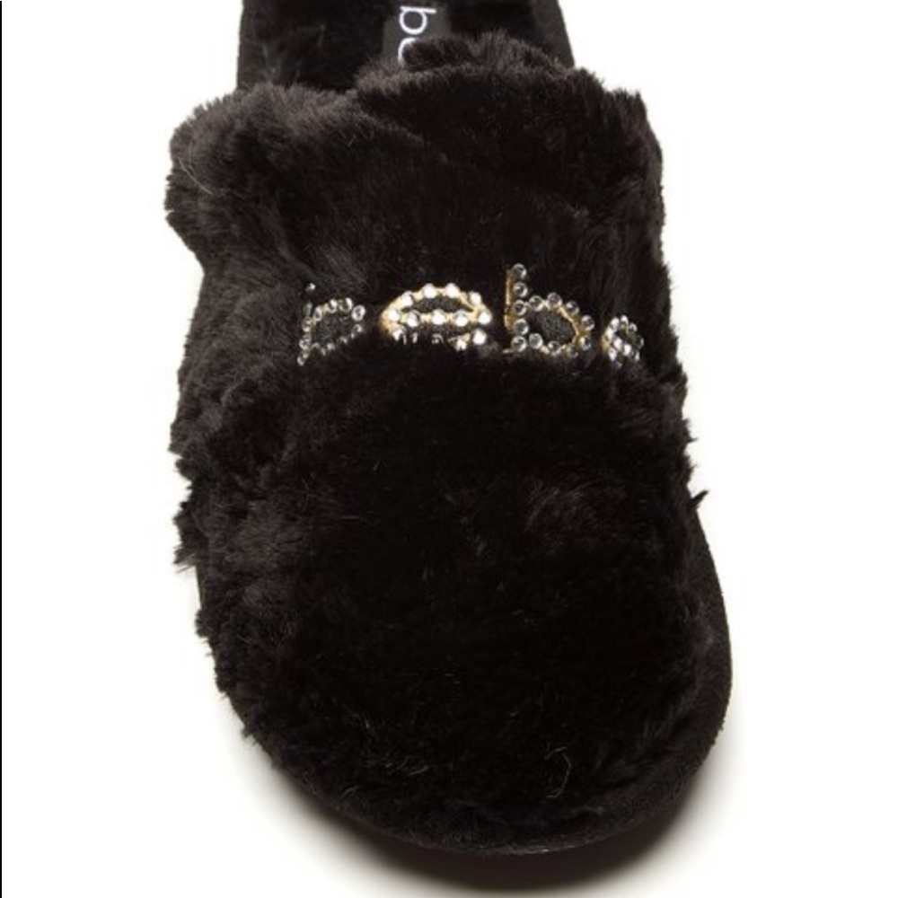 NWB BEBE BLACK FAUX FUR SLIPPERS - Picture 2 of 7